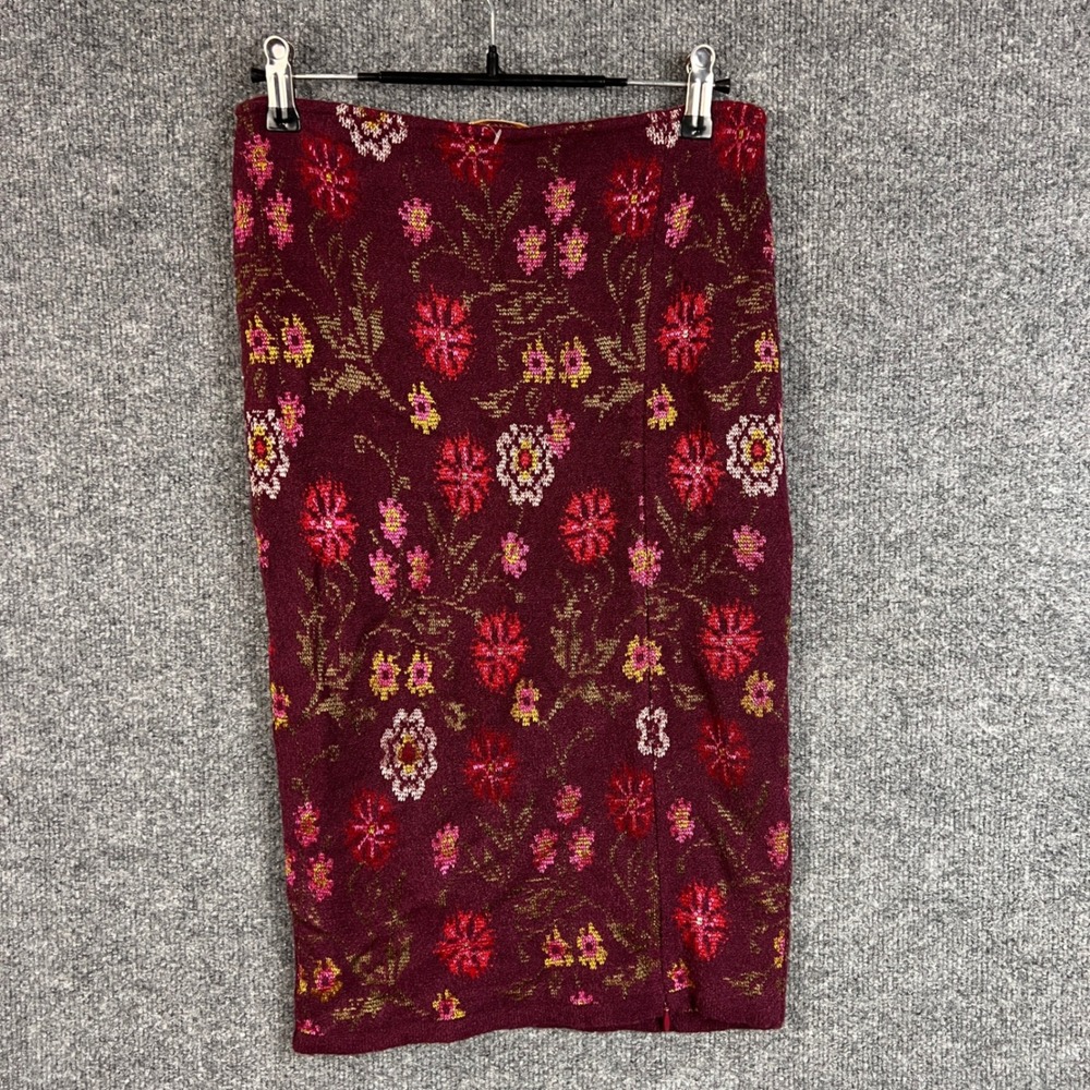 NEW Cecilia Prado Anthropologie Floral Knit Pencil Skirt Burgundy Flowers Sz S